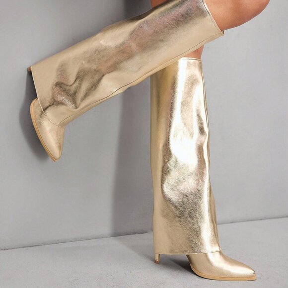 Gold metallic Women's Pointed Toe Stilettos boots - Picture 1 of 5